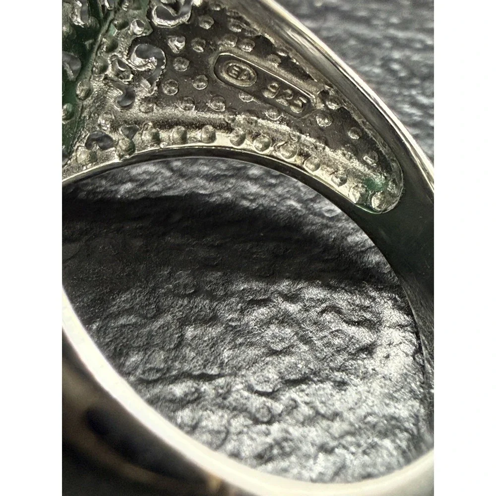 925 Sterling Silver Detailed Malachite Ring Size 7 Hallmarked